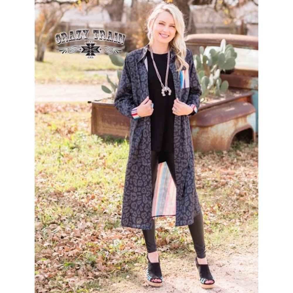 Crazy Train Maxi Button Down Aztec Blouse Leopard - Picture 4 of 10